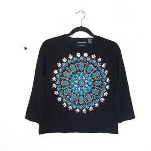 Michael Simon Boho chic beaded turquoise blouse M